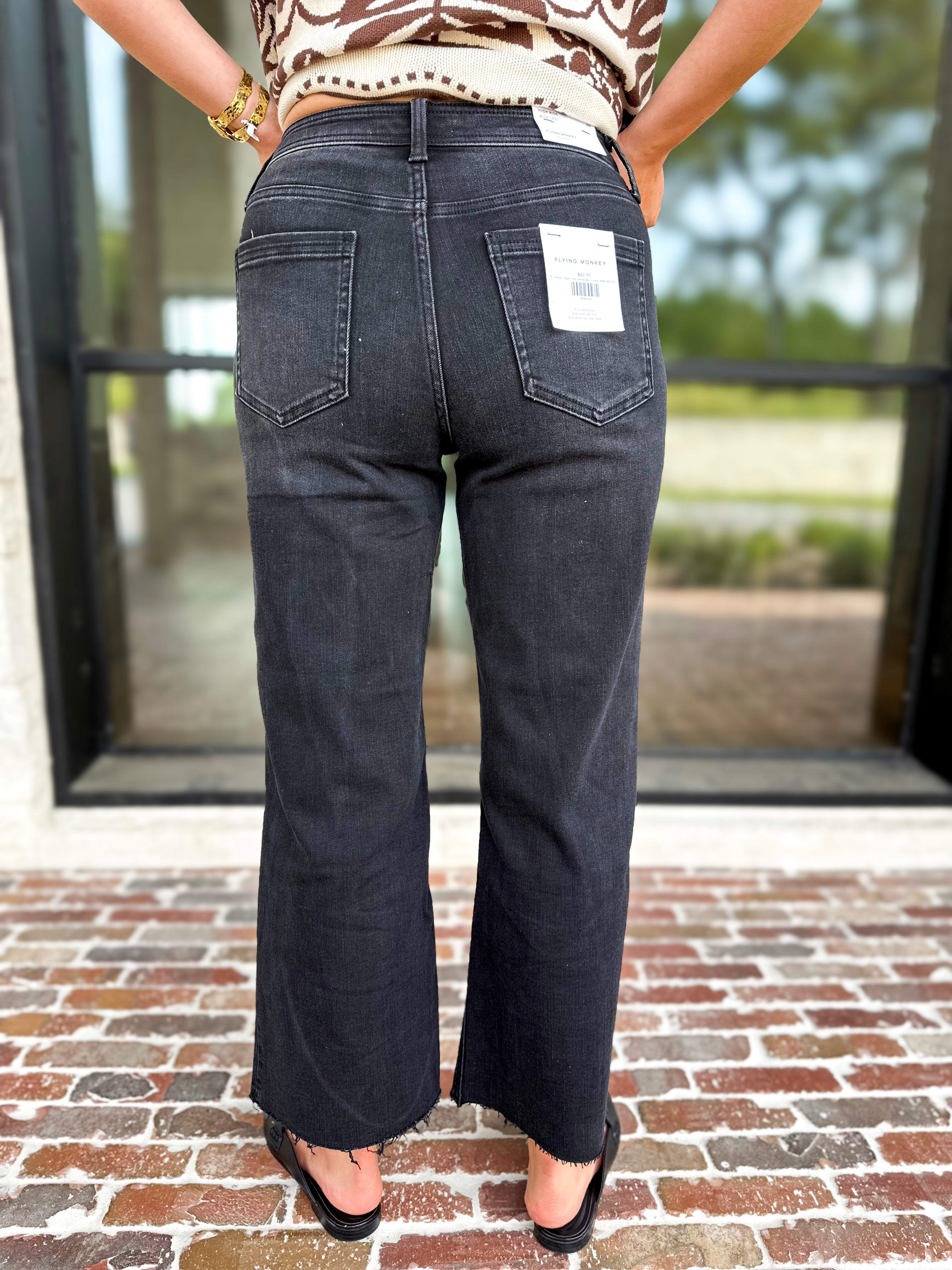Vervet - High Rise Ankle Wide Leg Black Jeans-420 Denim-VEVERT BY FLYING MONKEY-July & June Women's Fashion Boutique Located in San Antonio, Texas