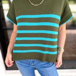 Effortless Striped Knit Top - Forest Green-230 Sweaters/Cardis-ENTRO-July & June Women's Fashion Boutique Located in San Antonio, Texas