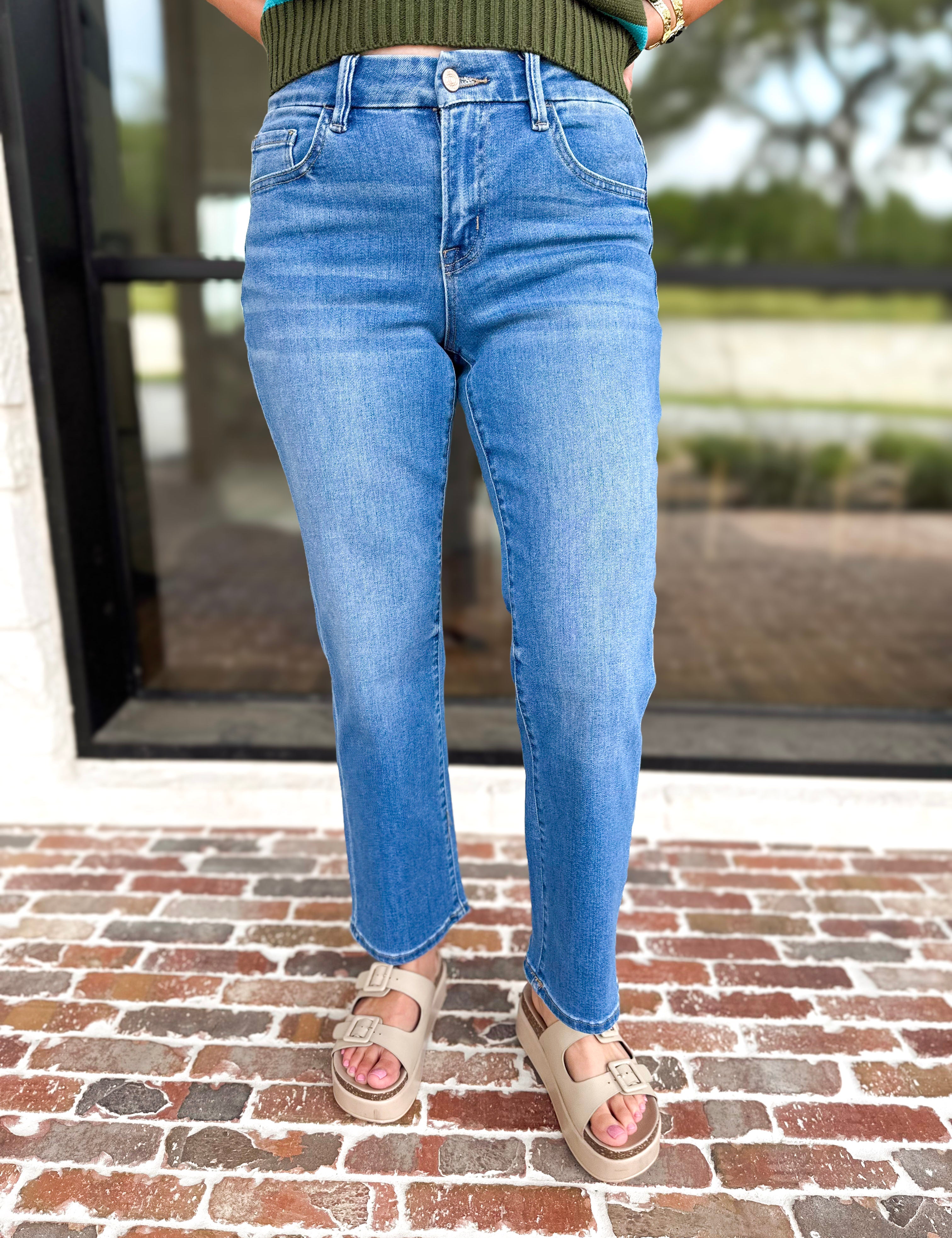 Vervet - Mid Rise Straight Leg Jeans-420 Denim-VEVERT BY FLYING MONKEY-July & June Women's Fashion Boutique Located in San Antonio, Texas