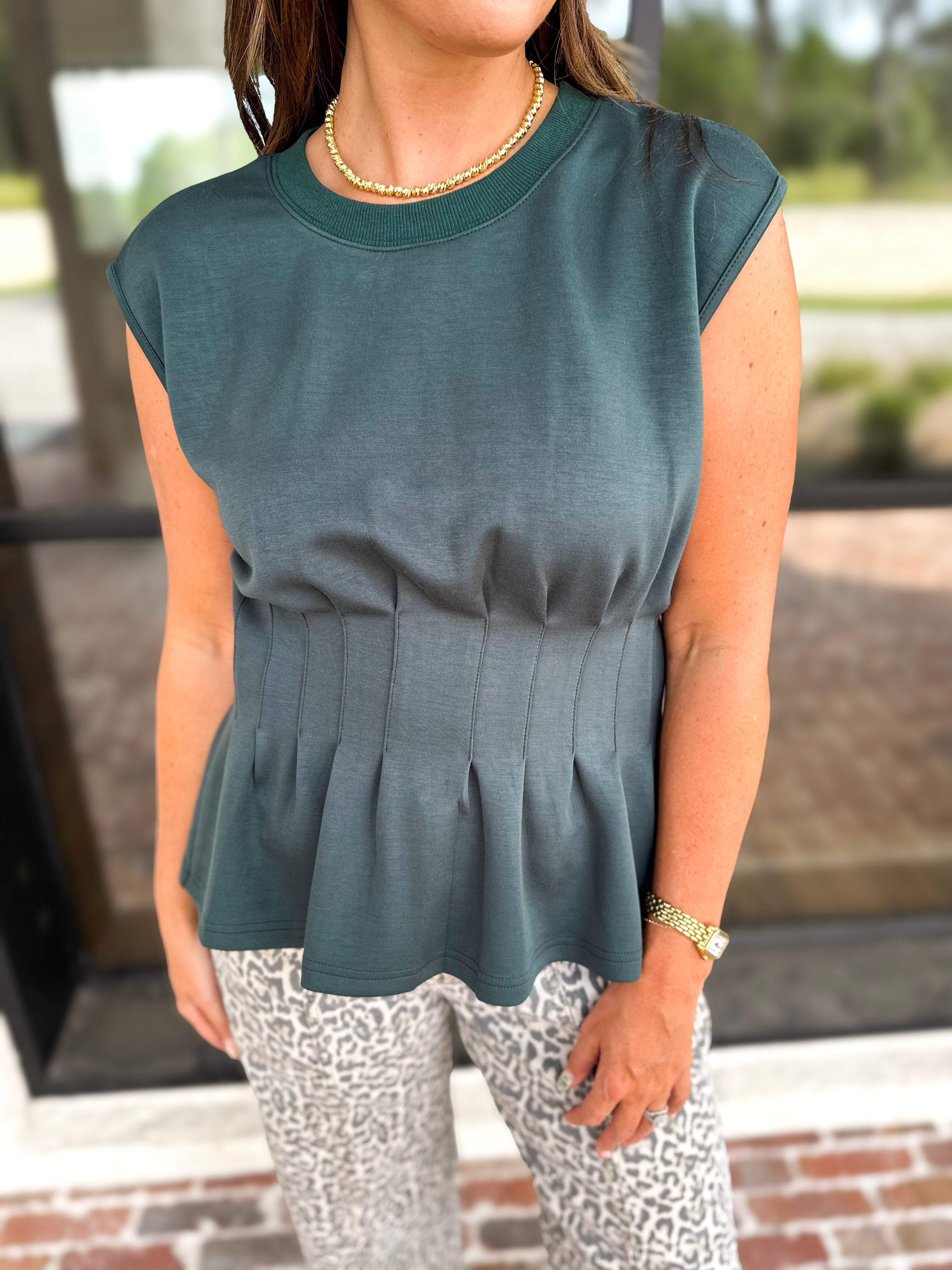 Chic Pin-Tuck Blouse - Evergreen-200 Fashion Blouses-ENTRO-July & June Women's Fashion Boutique Located in San Antonio, Texas