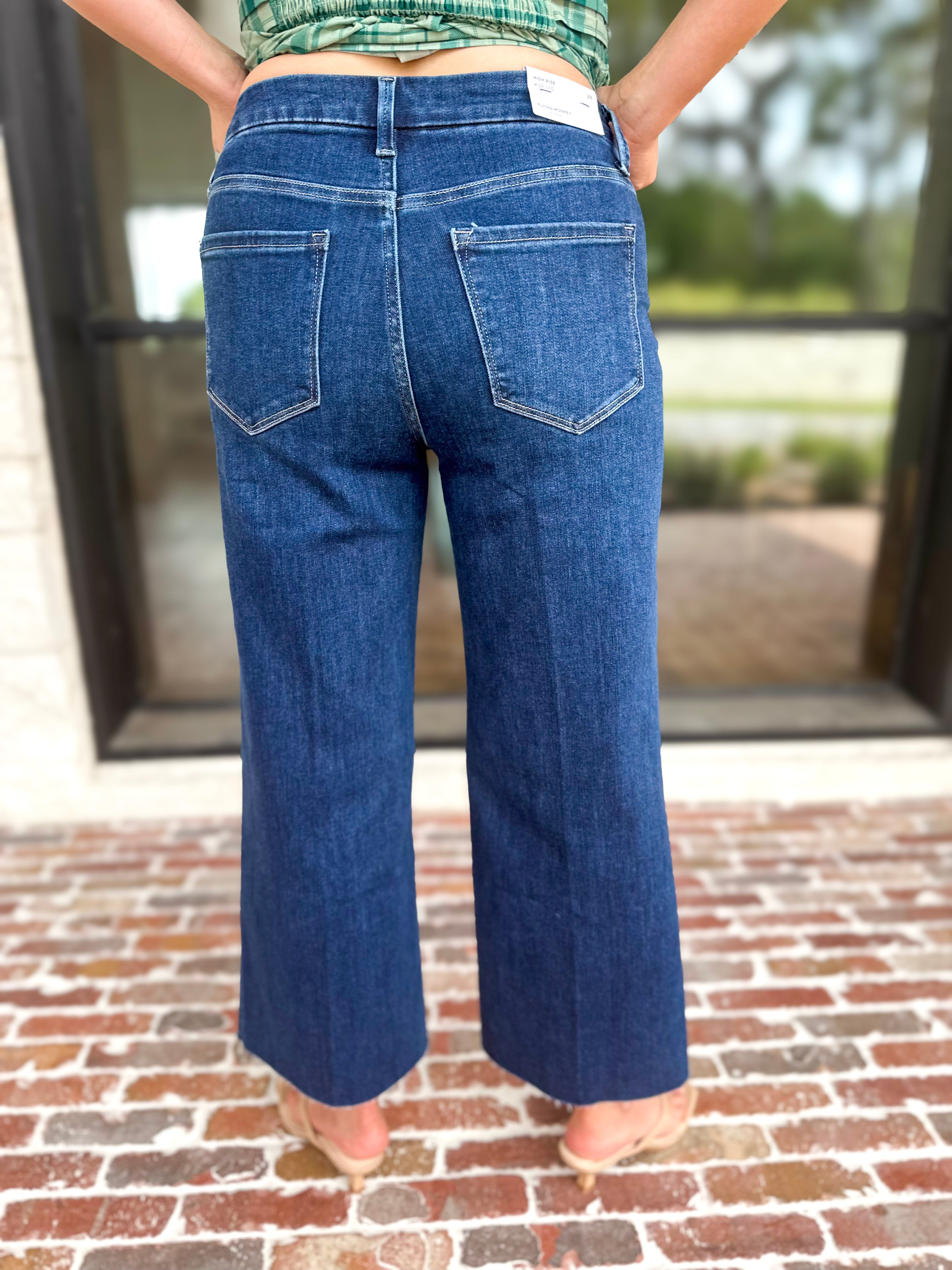 Vervet - High Rise Dark Trouser Style Jeans-420 Denim-VEVERT BY FLYING MONKEY-July & June Women's Fashion Boutique Located in San Antonio, Texas
