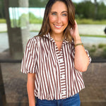 Coffee Date Blouse - Cream & Brown-200 Fashion Blouses-ENTRO-July & June Women's Fashion Boutique Located in San Antonio, Texas