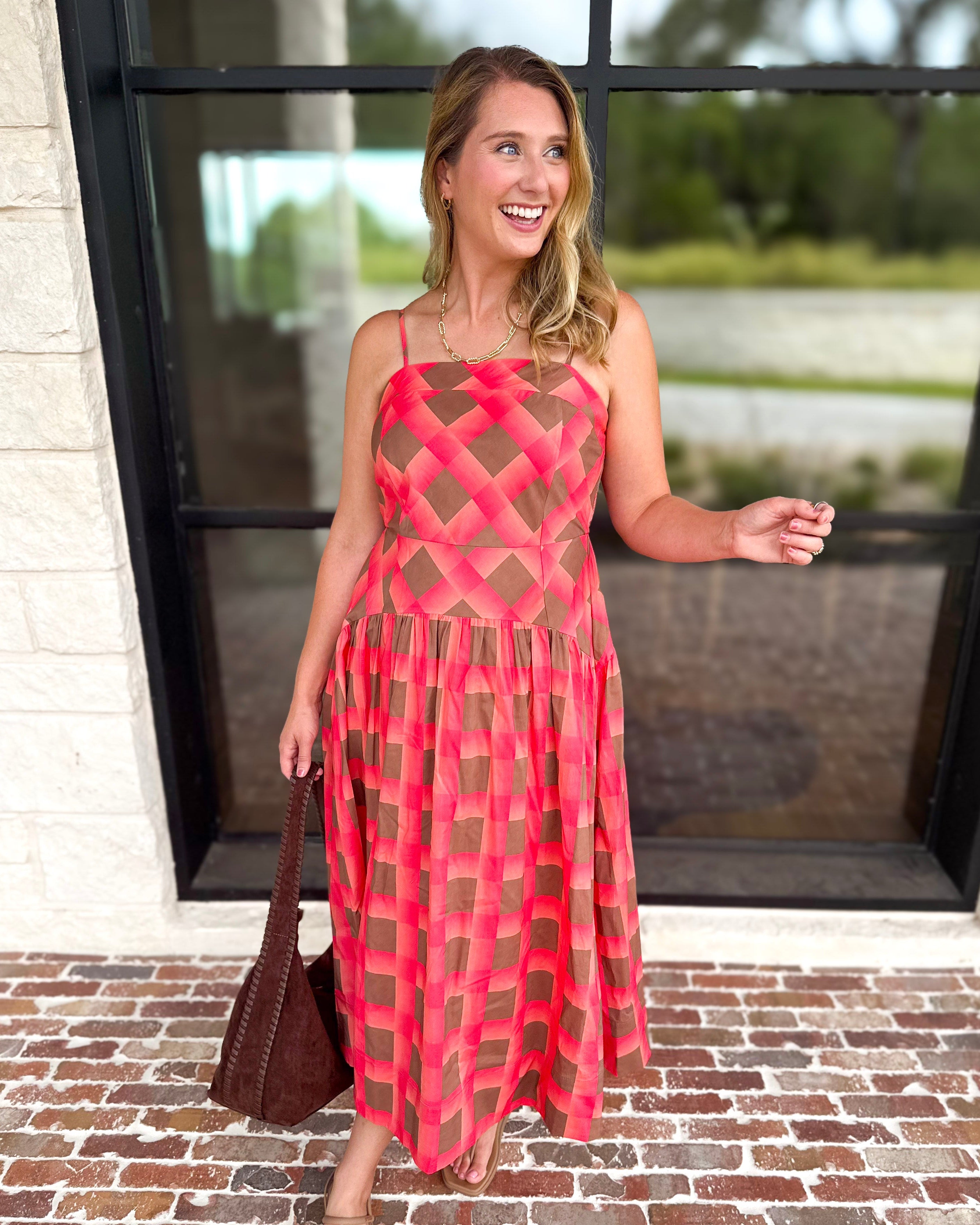 Carried Away Midi Dress - Coral-500 Midi-ENTRO-July & June Women's Fashion Boutique Located in San Antonio, Texas