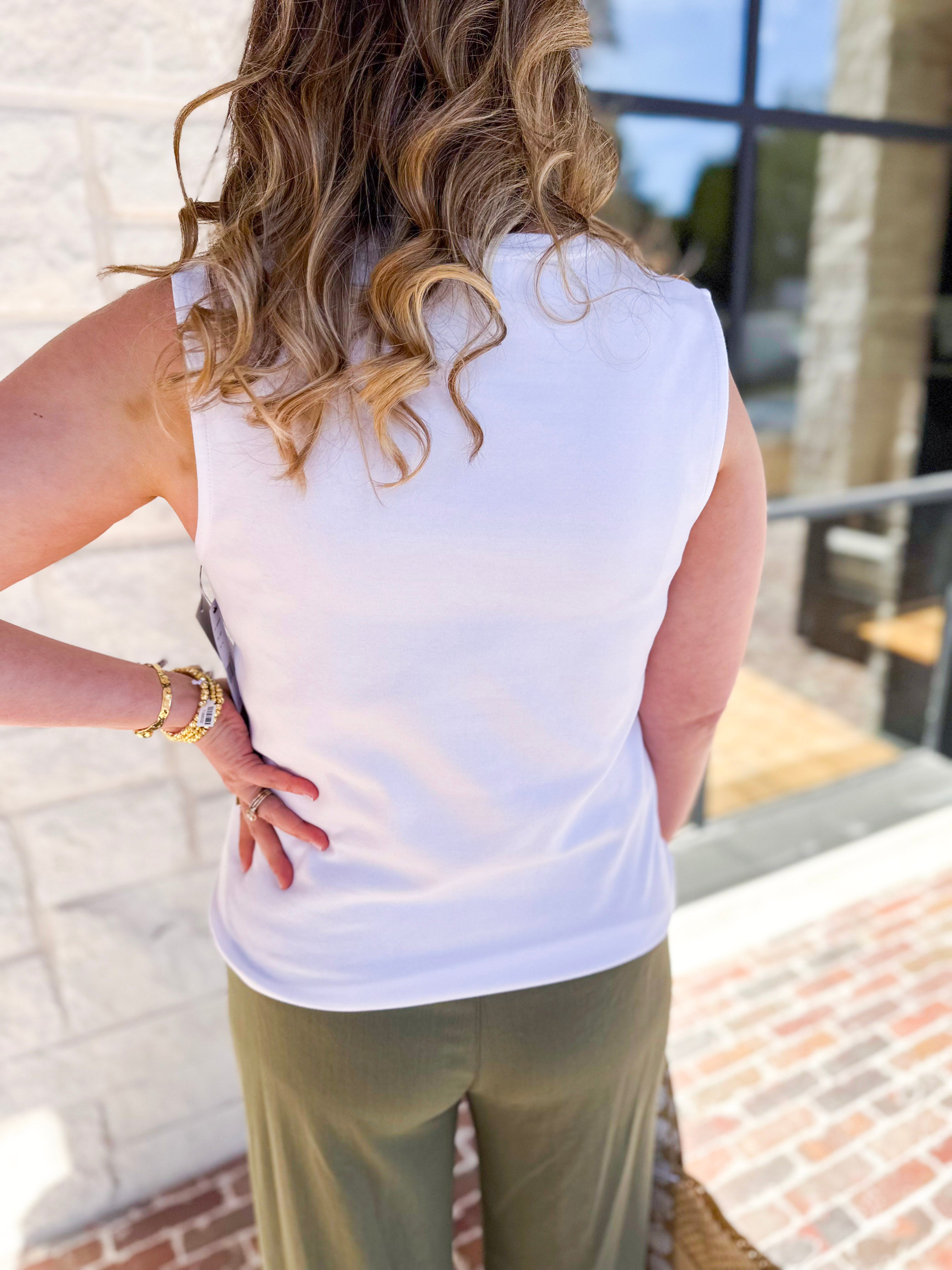 LIVERPOOL - Sleeveless V-Neck Knit Tank - White-210 Casual Blouses-LIVERPOOL JEANS COMPANY-July & June Women's Fashion Boutique Located in San Antonio, Texas