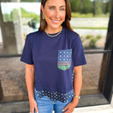 Current Air - Mix It Up Navy Blouse-200 Fashion Blouses-CURRENT AIR CLOTHING-July & June Women's Fashion Boutique Located in San Antonio, Texas