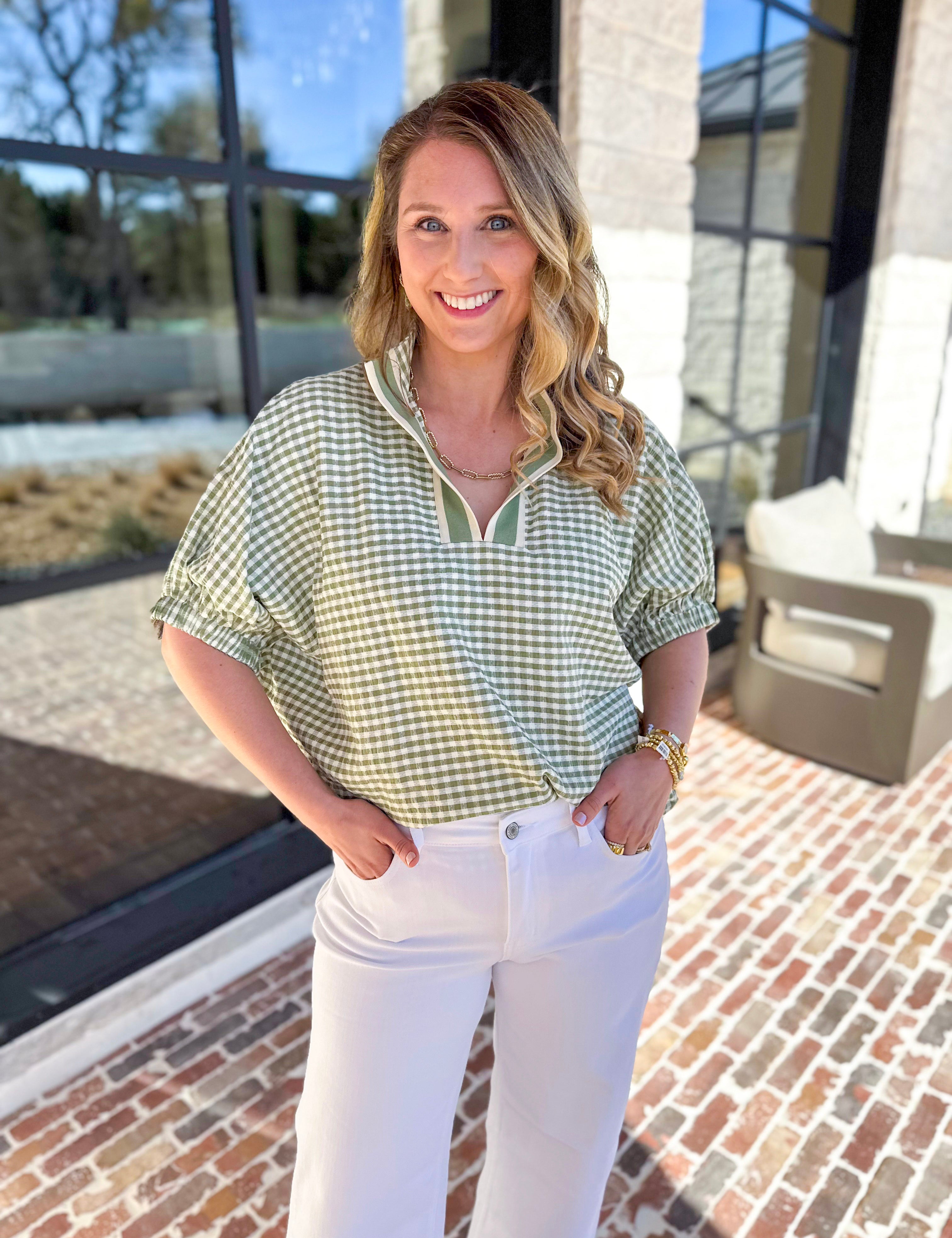 The Soft Statement Blouse - Matcha-200 Fashion Blouses-ENTRO-July & June Women's Fashion Boutique Located in San Antonio, Texas