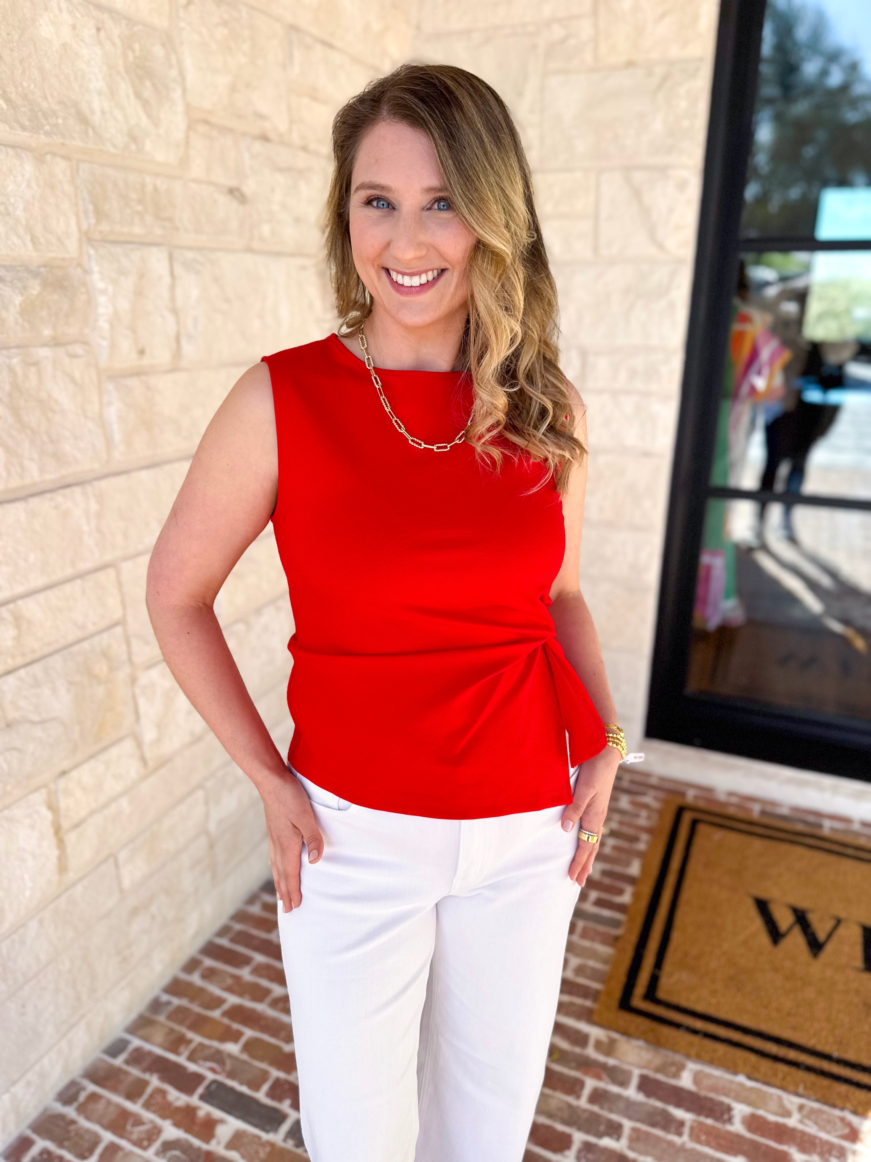 Current Air - Elevated Wrap Tank - Red-200 Fashion Blouses-CURRENT AIR CLOTHING-July & June Women's Fashion Boutique Located in San Antonio, Texas