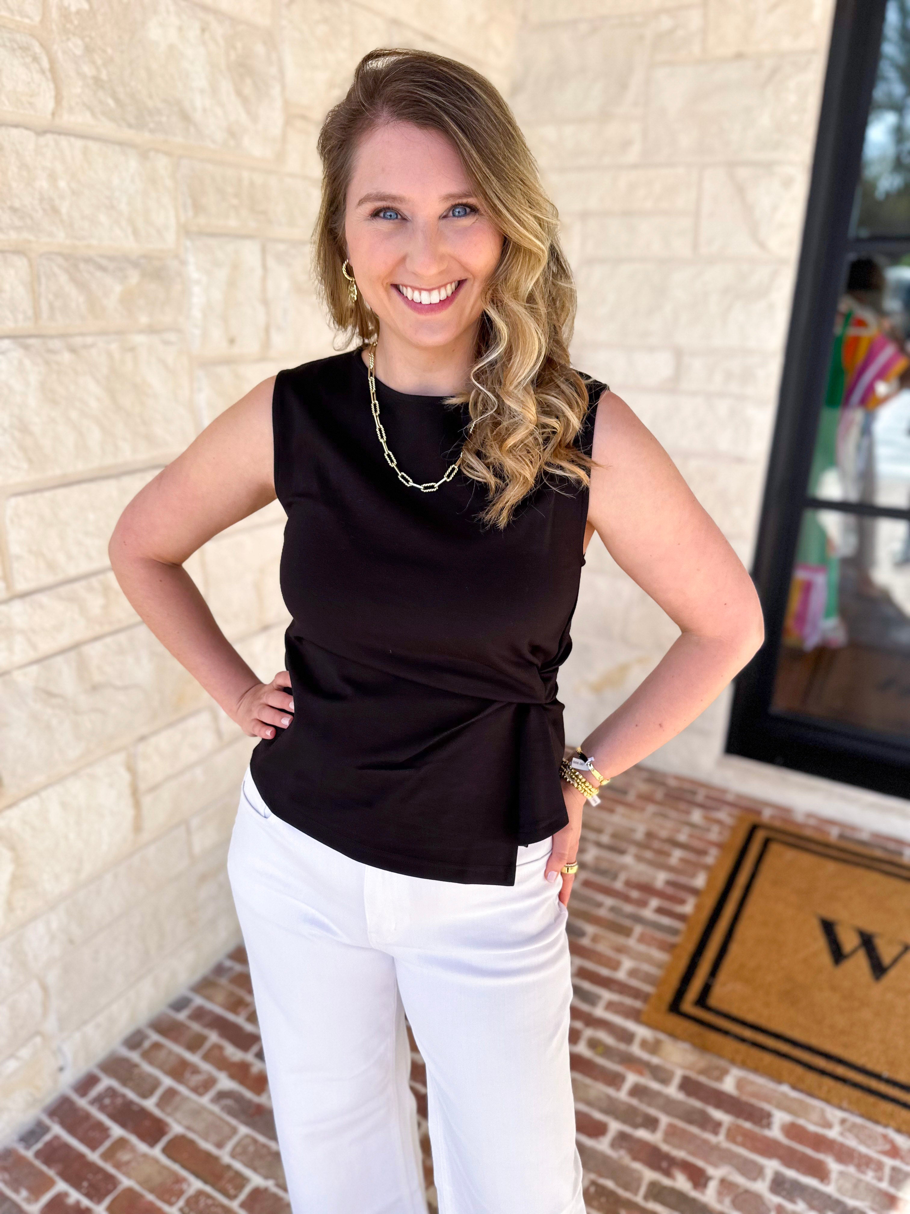 Current Air - Elevated Wrap Tank - Black-200 Fashion Blouses-CURRENT AIR CLOTHING-July & June Women's Fashion Boutique Located in San Antonio, Texas