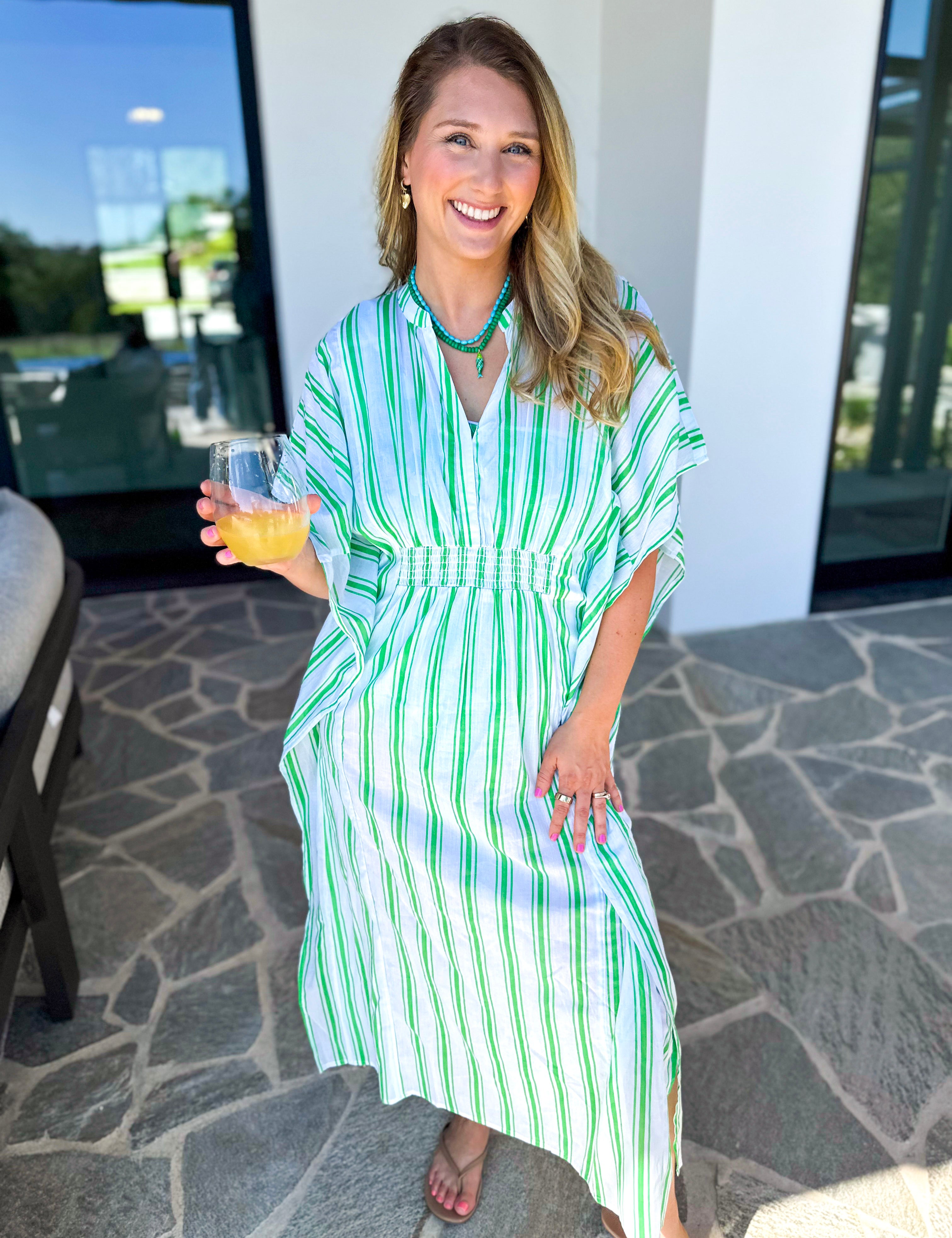 MARY SQUARE - Priscilla Short Beach Dress - Seafoam Stripe-300 Athleisure/Lounge-MARY SQUARE-July & June Women's Fashion Boutique Located in San Antonio, Texas