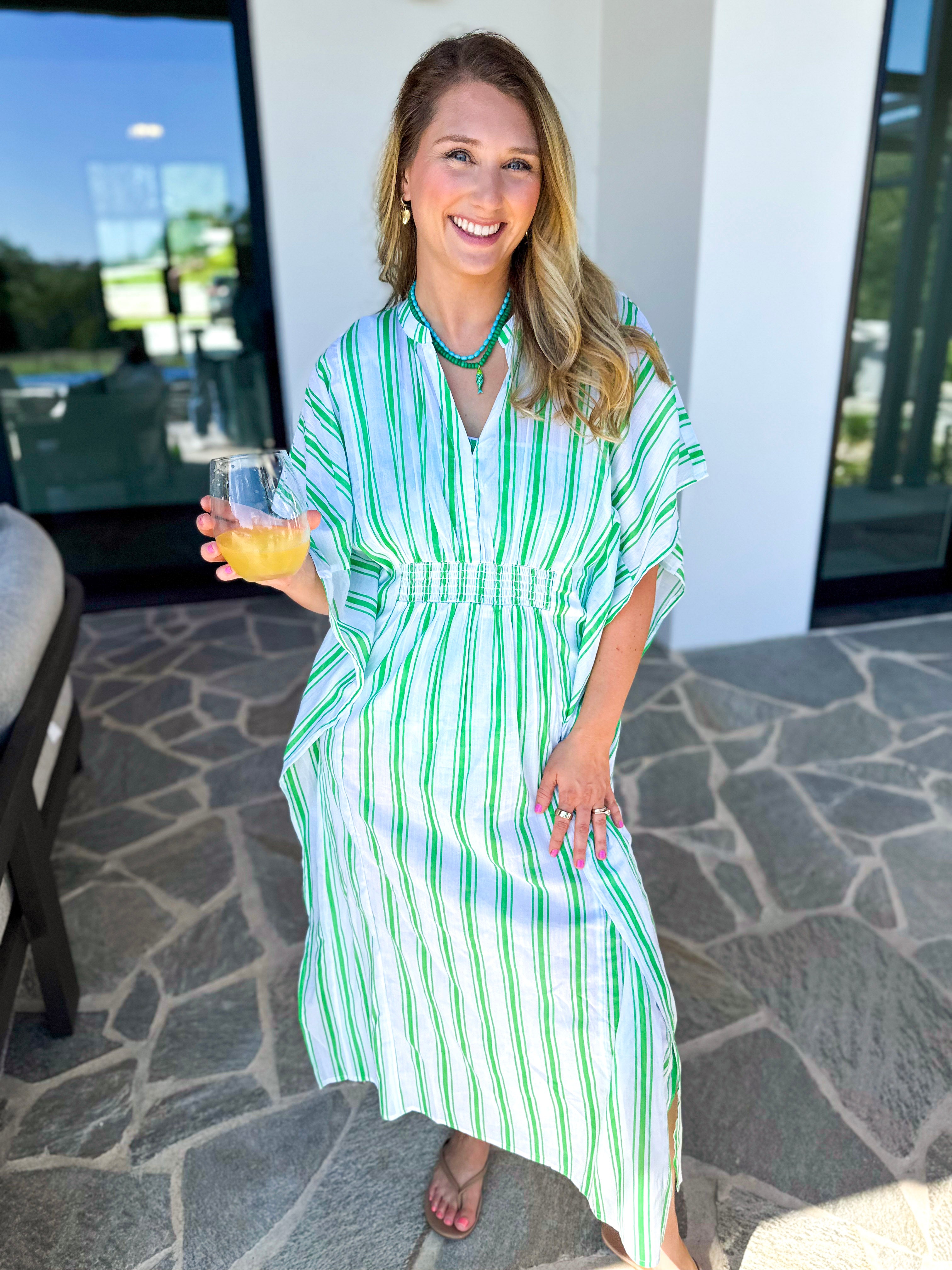 MARY SQUARE - Priscilla Short Beach Dress - Seafoam Stripe-300 Athleisure/Lounge-MARY SQUARE-July & June Women's Fashion Boutique Located in San Antonio, Texas