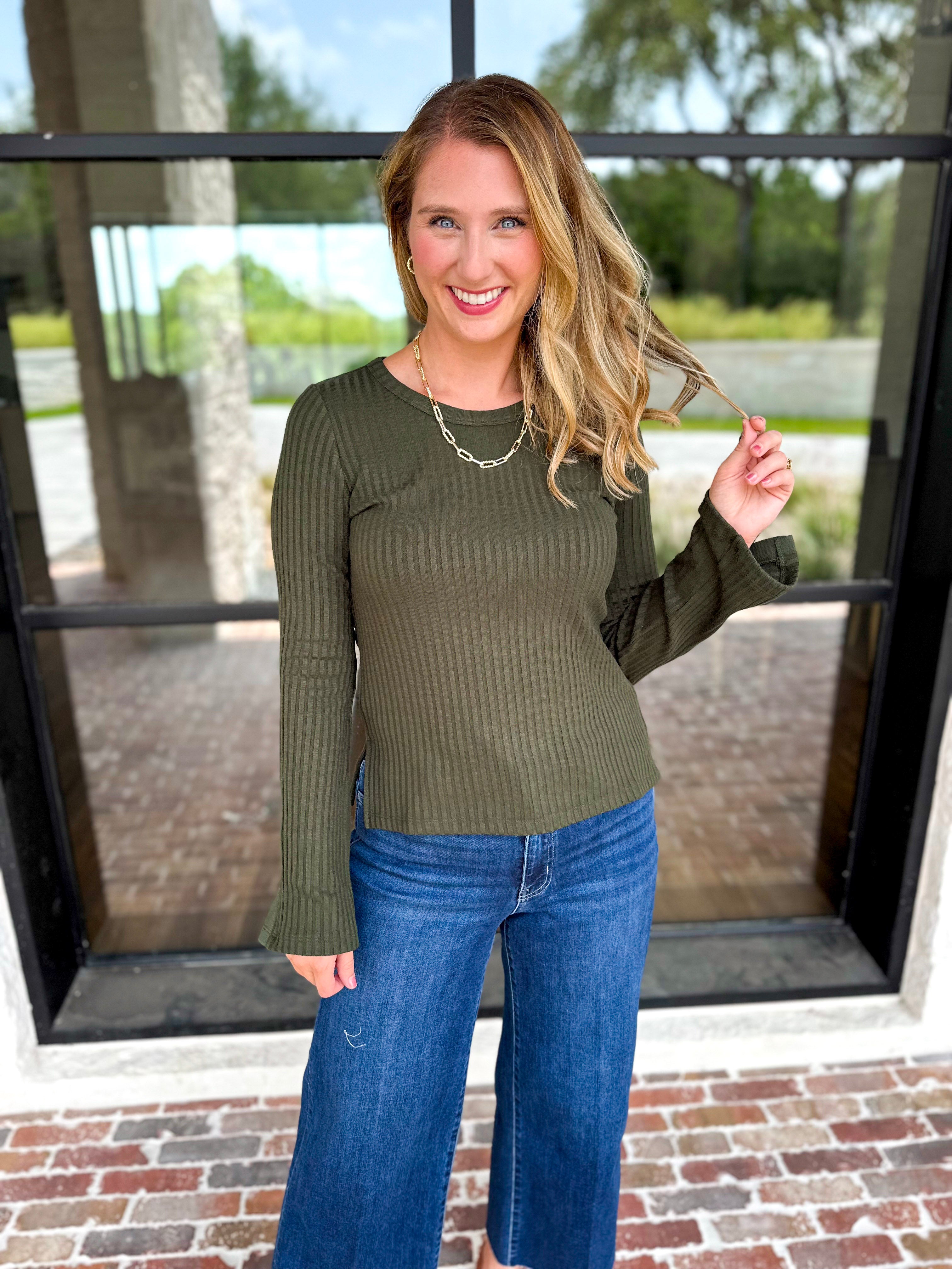 Liverpool - Everyday Favorite Scoop Neck Top - Forest-230 Sweaters/Cardis-LIVERPOOL JEANS COMPANY-July & June Women's Fashion Boutique Located in San Antonio, Texas