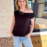 LIVERPOOL - Black Off the Shoulder Top-200 Fashion Blouses-LIVERPOOL JEANS COMPANY-July & June Women's Fashion Boutique Located in San Antonio, Texas
