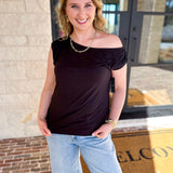 LIVERPOOL - Black Off the Shoulder Top-200 Fashion Blouses-LIVERPOOL JEANS COMPANY-July & June Women's Fashion Boutique Located in San Antonio, Texas