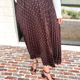 Chocolate Brown Polka Dot Midi Skirt-500 Midi-SKIES ARE BLUE-July & June Women's Fashion Boutique Located in San Antonio, Texas