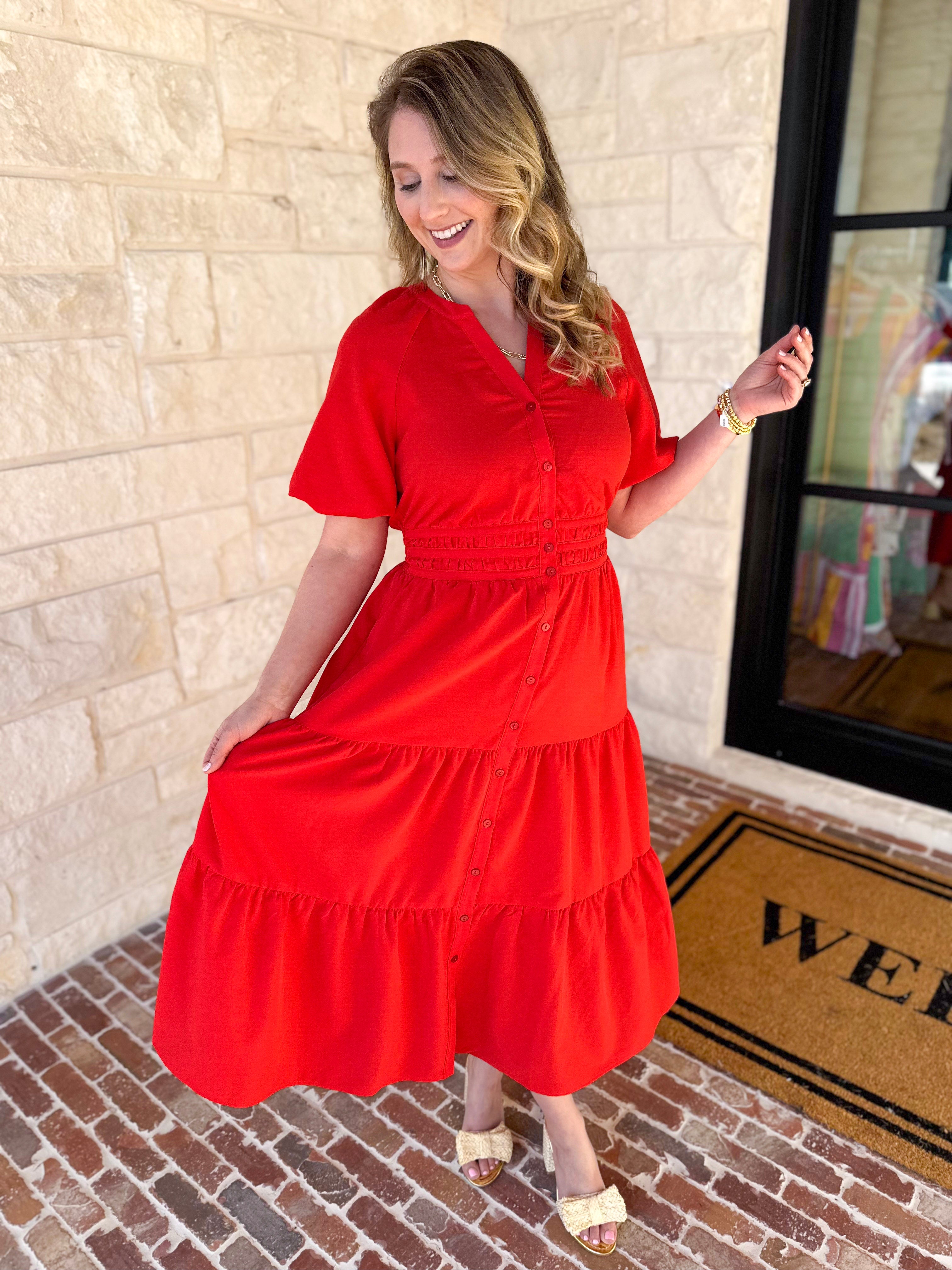 The Carrie Midi Dress - Red-500 Midi-IN FEBRUARY-July & June Women's Fashion Boutique Located in San Antonio, Texas