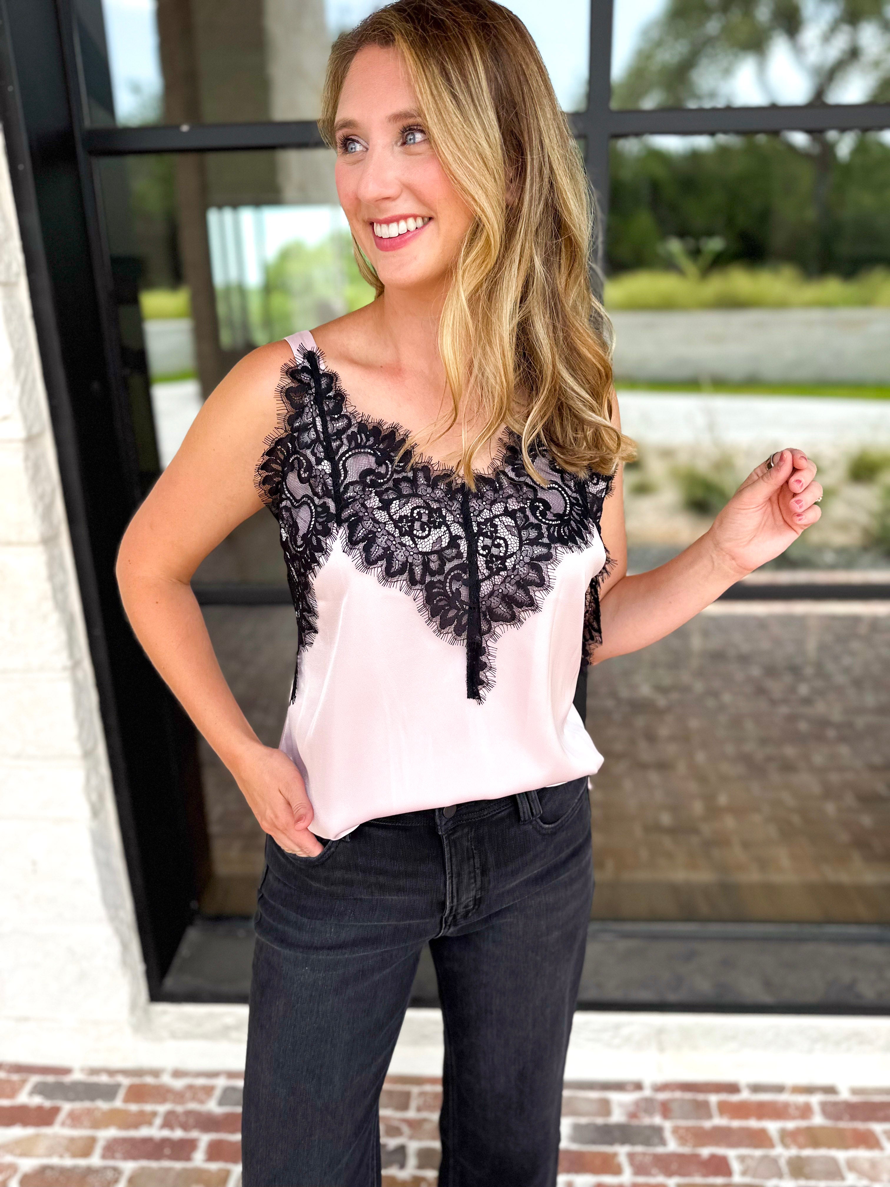 Liverpool - Date Night Lace Cami - Blush Pink-200 Fashion Blouses-LIVERPOOL JEANS COMPANY-July & June Women's Fashion Boutique Located in San Antonio, Texas