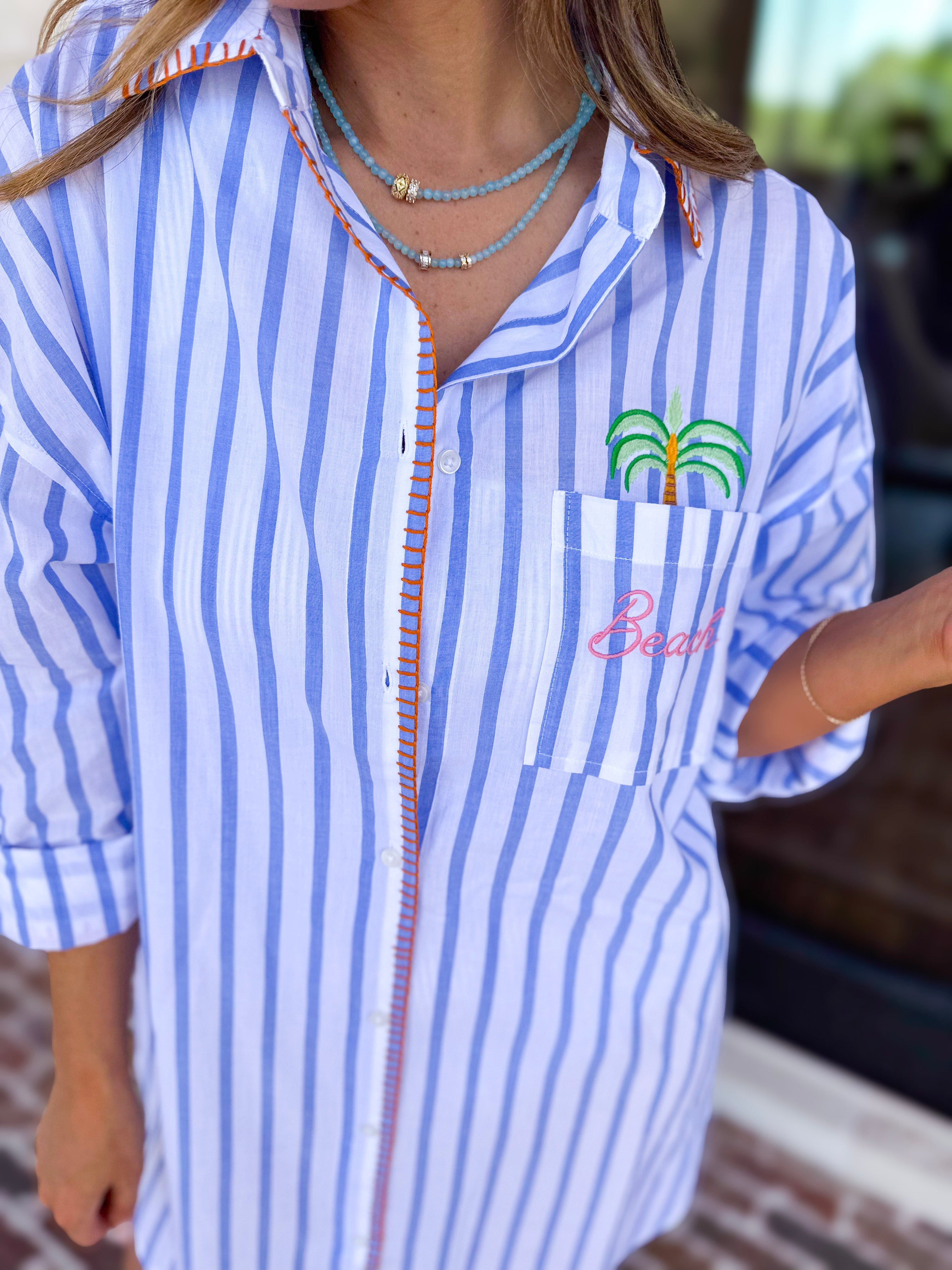 Button Down Cover Up - Ocean Air, Salty Hair-300 Athleisure/Lounge-SHIRALEAH-July & June Women's Fashion Boutique Located in San Antonio, Texas