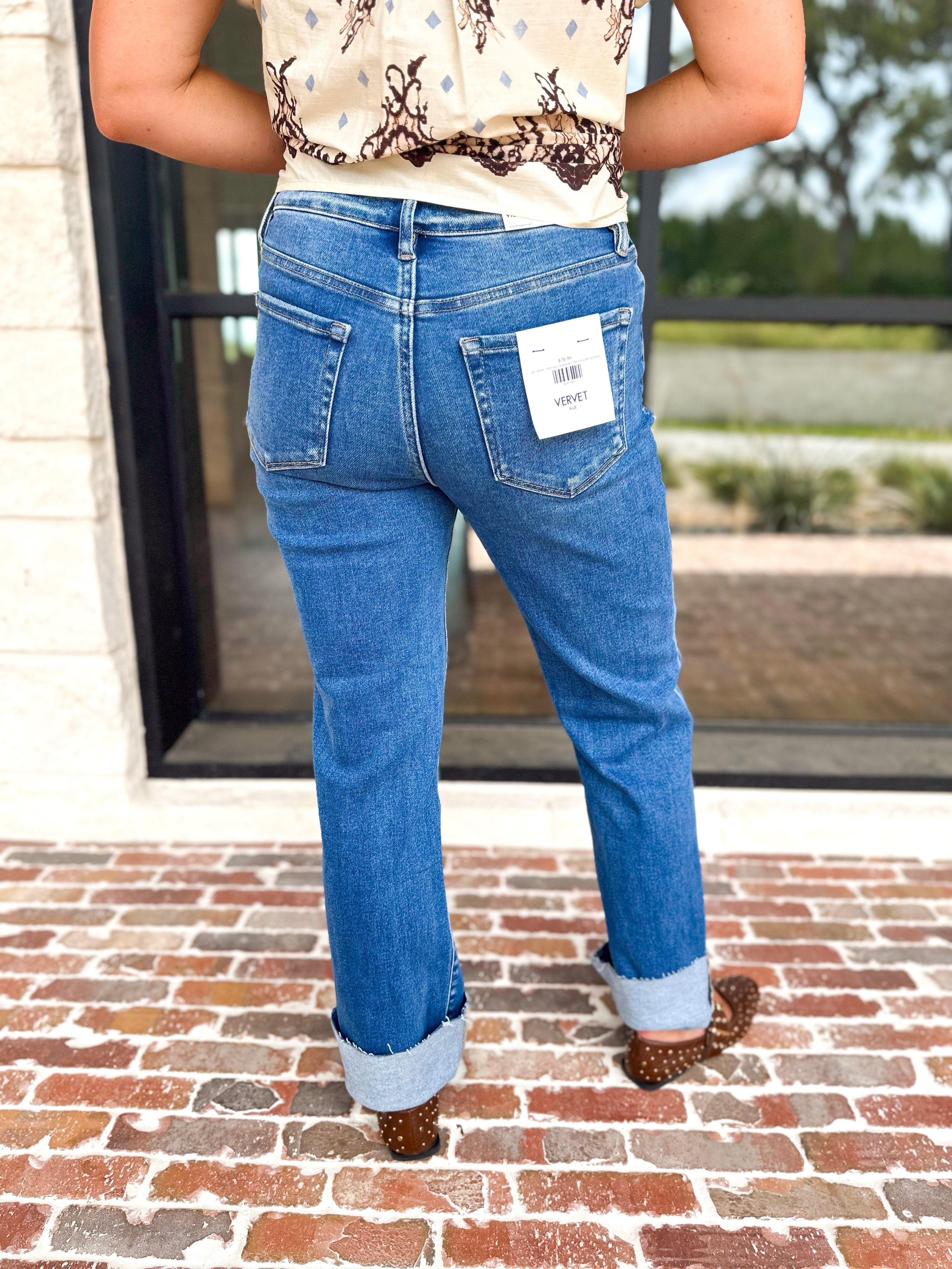 Vervet - High Rise Cropped & Cuffed Straight Leg Jeans-420 Denim-VEVERT BY FLYING MONKEY-July & June Women's Fashion Boutique Located in San Antonio, Texas