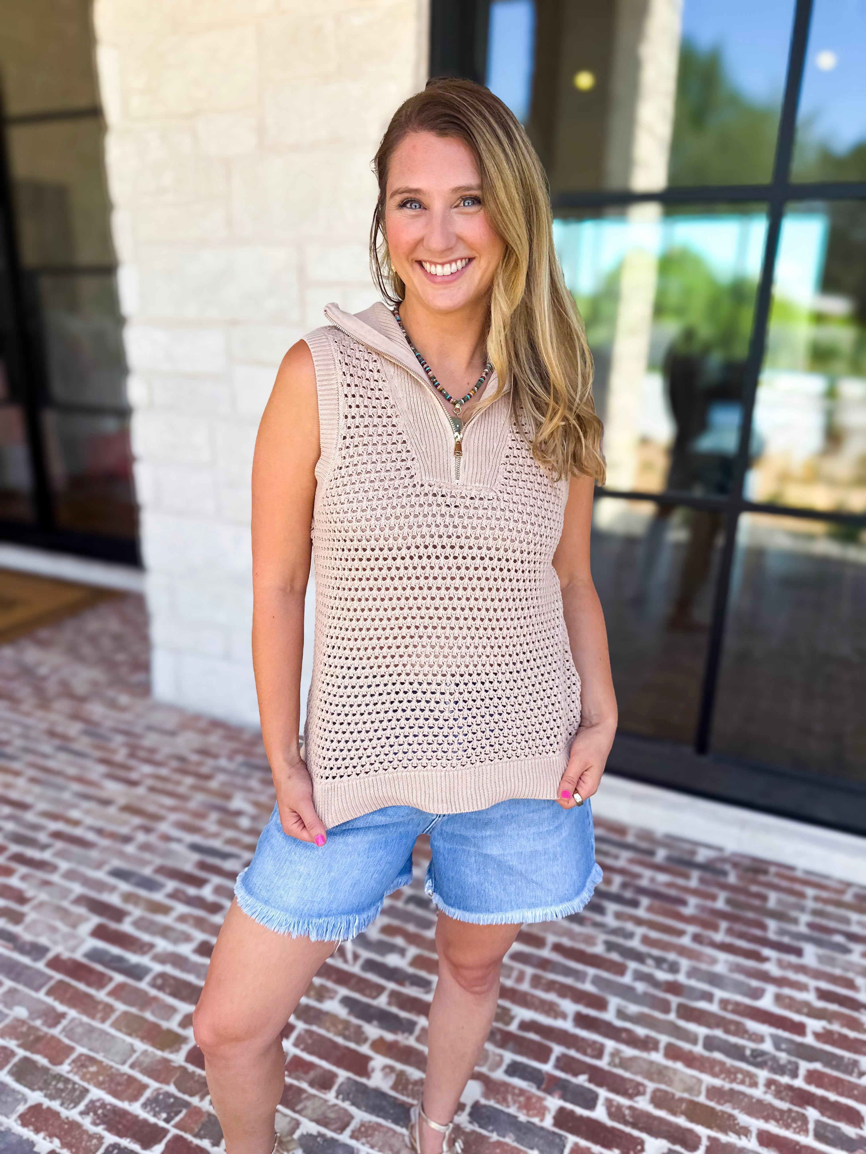 Knit Zip Tank-230 Sweaters/Cardis-FATE-July & June Women's Fashion Boutique Located in San Antonio, Texas