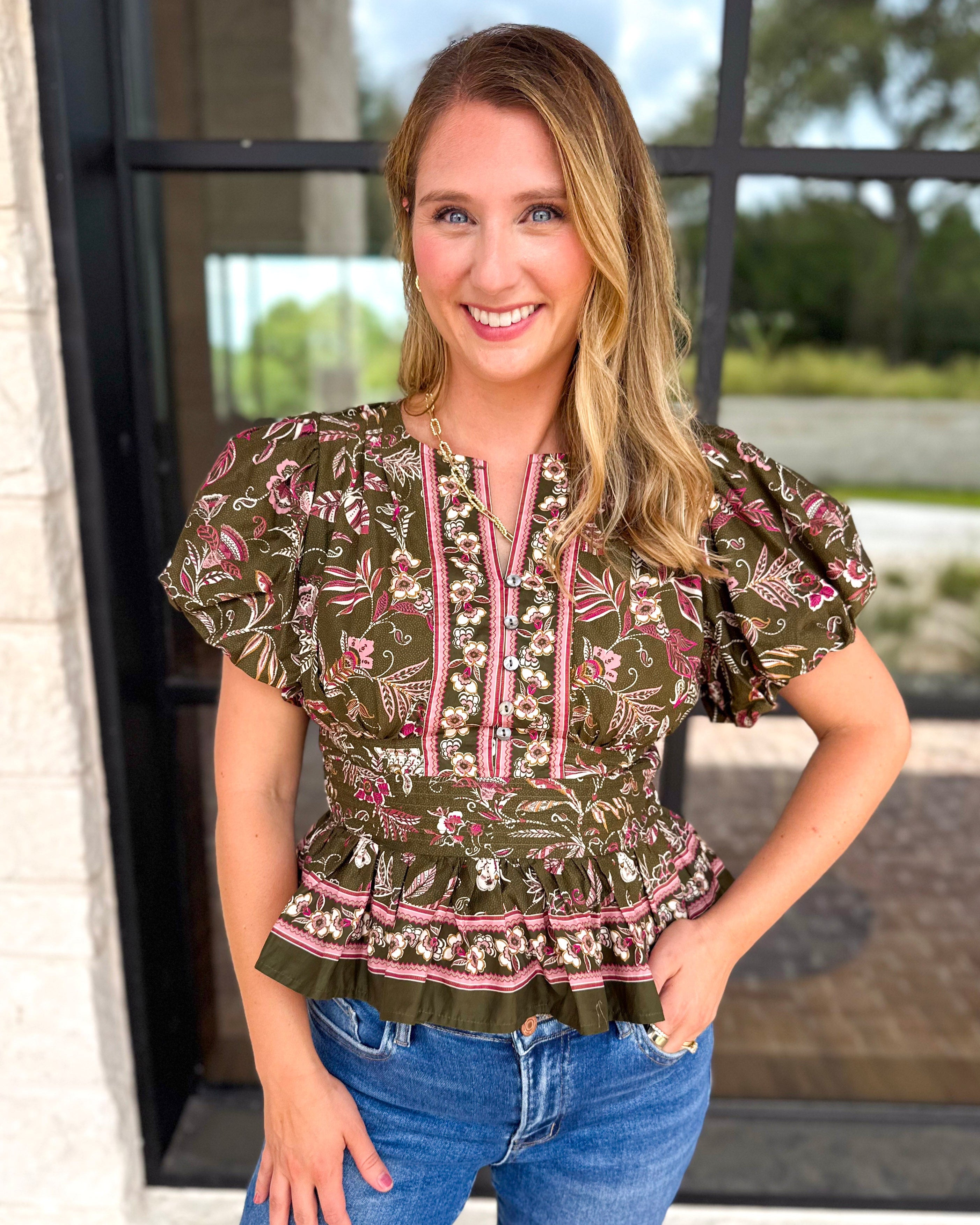 Forevermore Floral Blouse-200 Fashion Blouses-ENTRO-July & June Women's Fashion Boutique Located in San Antonio, Texas