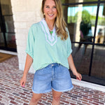 Seersucker Sweet Blouse - Light Green-200 Fashion Blouses-ENTRO-July & June Women's Fashion Boutique Located in San Antonio, Texas