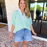 Seersucker Sweet Blouse - Light Green-200 Fashion Blouses-ENTRO-July & June Women's Fashion Boutique Located in San Antonio, Texas