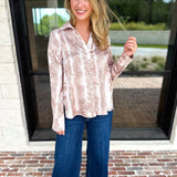 Current Air - Rosé Satin Button Down Blouse-200 Fashion Blouses-CURRENT AIR CLOTHING-July & June Women's Fashion Boutique Located in San Antonio, Texas