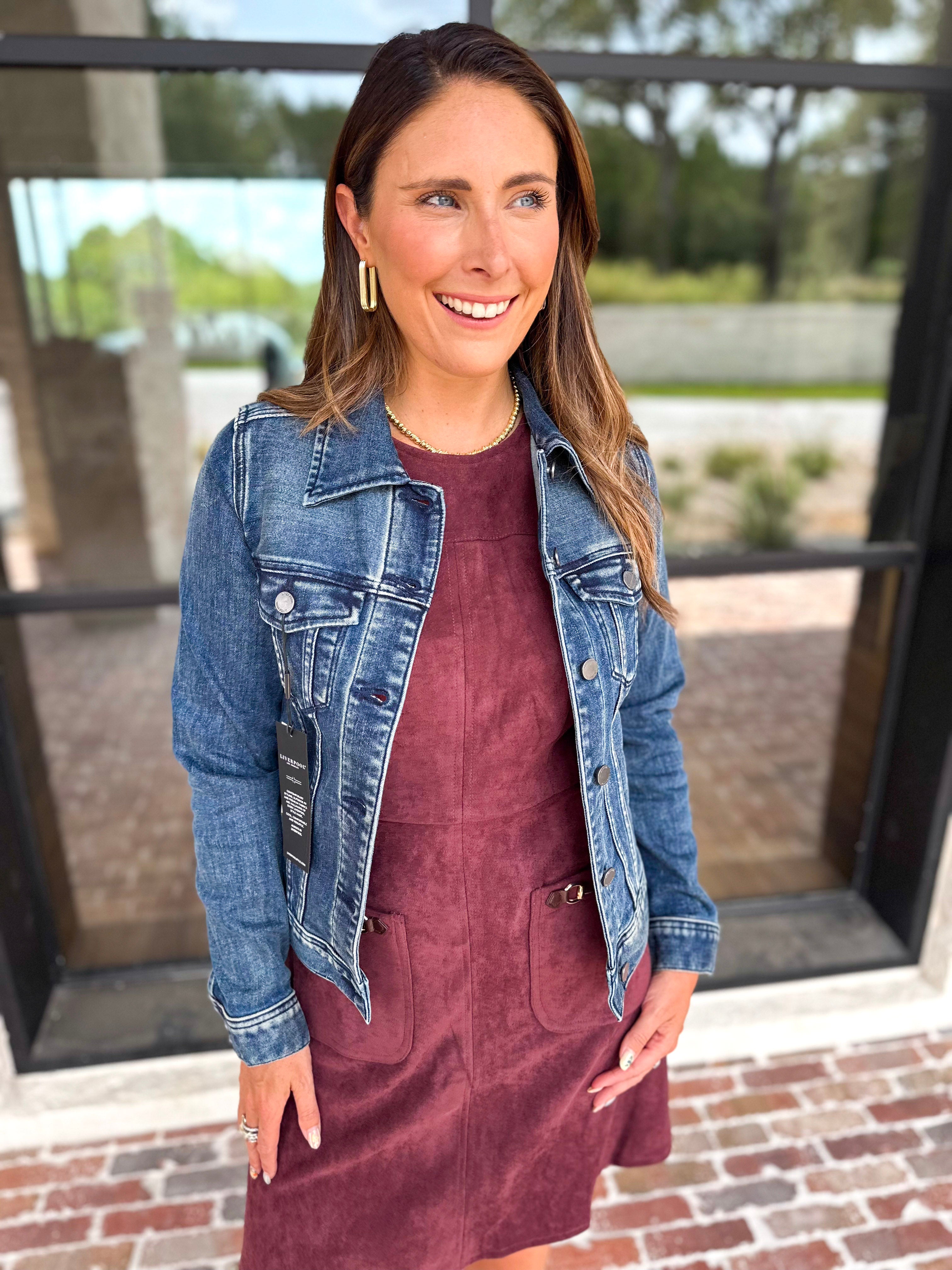 LIVERPOOL - Classic Jean Jacket-600 Outerwear-LIVERPOOL JEANS COMPANY-July & June Women's Fashion Boutique Located in San Antonio, Texas