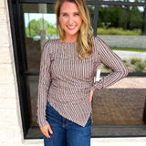 Liverpool - Asymmetrical Striped Blouse-200 Fashion Blouses-LIVERPOOL JEANS COMPANY-July & June Women's Fashion Boutique Located in San Antonio, Texas