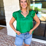Current Air - Kelly Green Crochet Details Blouse-200 Fashion Blouses-CURRENT AIR CLOTHING-July & June Women's Fashion Boutique Located in San Antonio, Texas