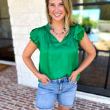 Current Air - Kelly Green Crochet Details Blouse-200 Fashion Blouses-CURRENT AIR CLOTHING-July & June Women's Fashion Boutique Located in San Antonio, Texas