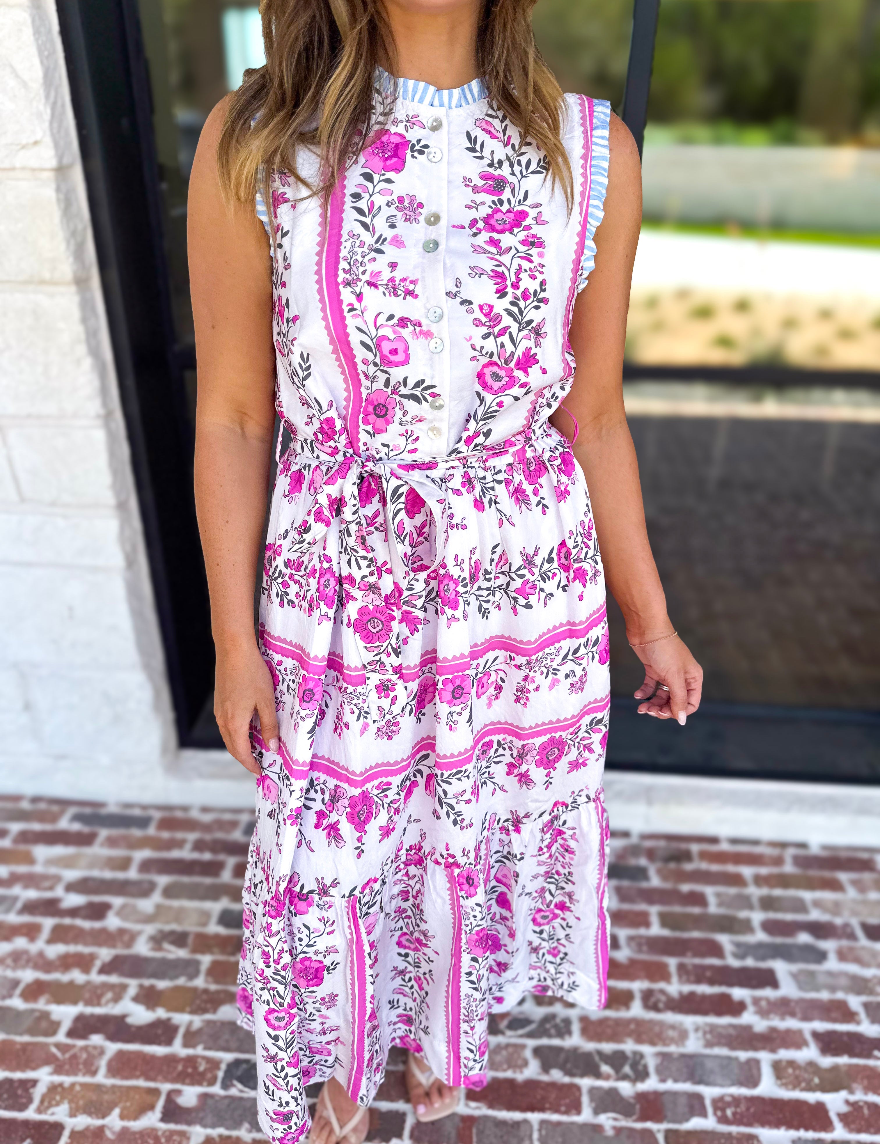 THML - Lillian Pink Floral Midi Dress-500 Midi-THML-July & June Women's Fashion Boutique Located in San Antonio, Texas