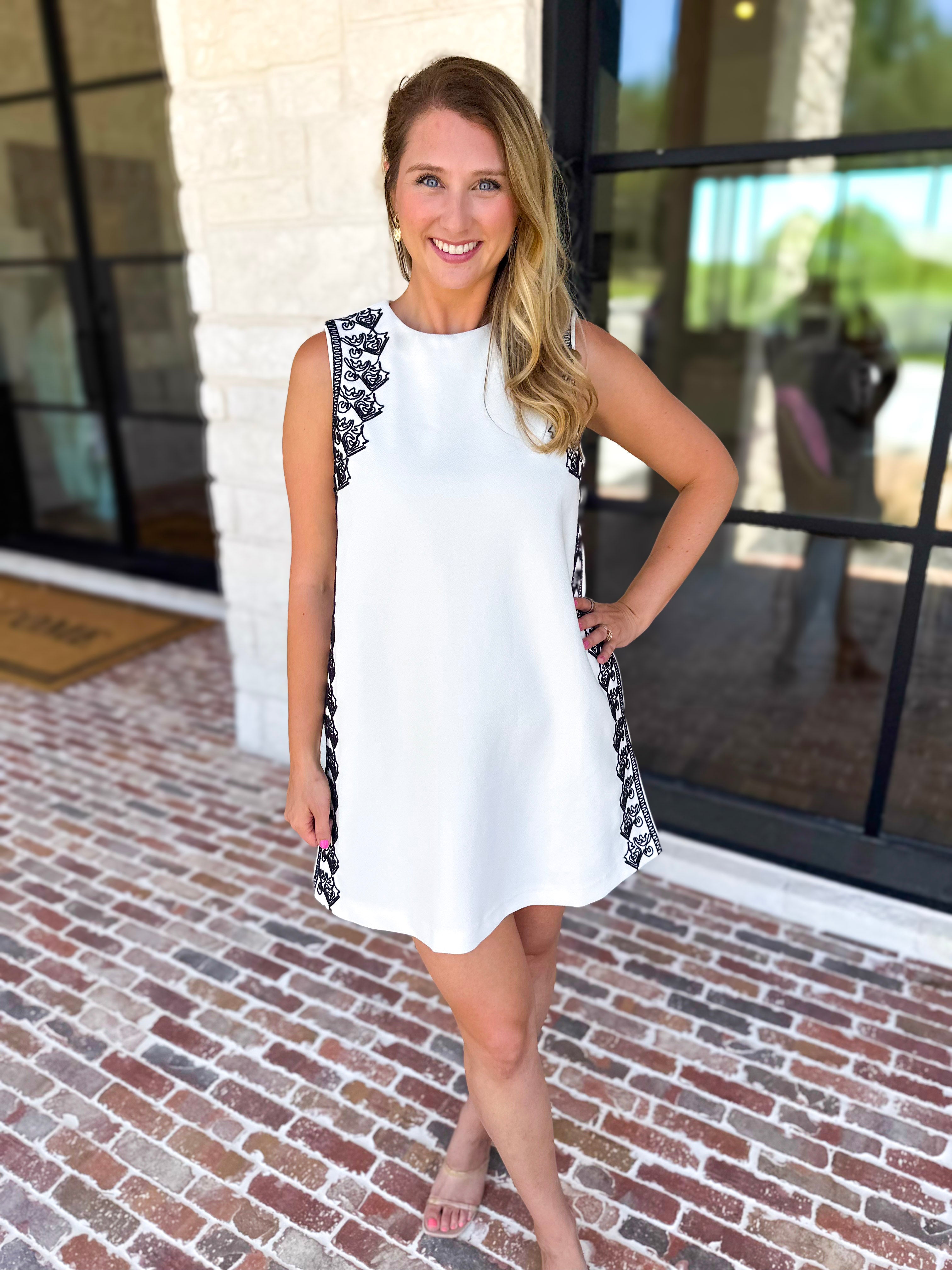 Black & White Embroidered Mini Dress-510 Mini-STRUT & BOLT-July & June Women's Fashion Boutique Located in San Antonio, Texas