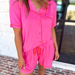 MARY SQUARE - Charlotte Hot Pink Shorts PJ Set-300 Athleisure/Lounge-MARY SQUARE-July & June Women's Fashion Boutique Located in San Antonio, Texas