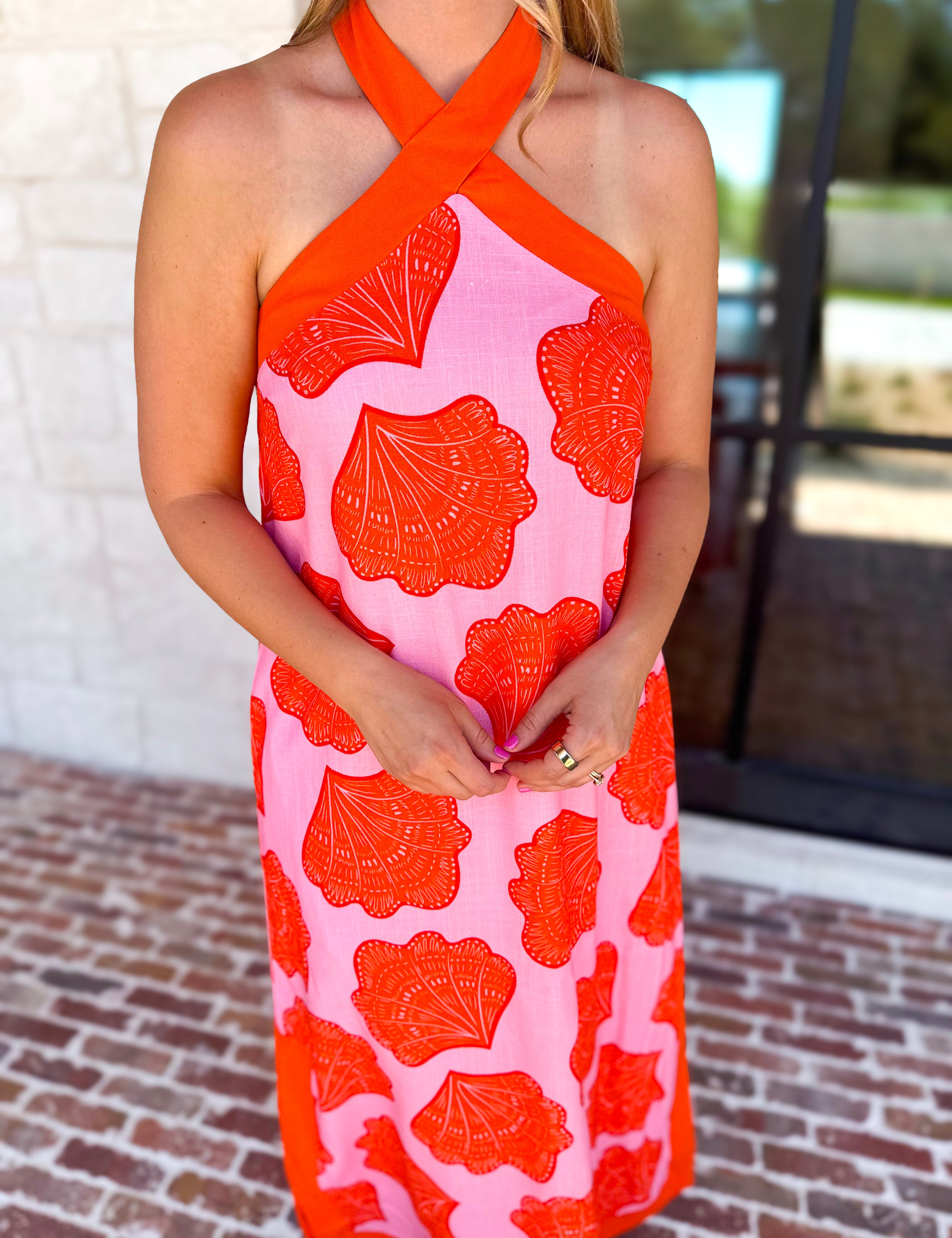Shell & Shine Halter Midi Dress-500 Midi-ENTRO-July & June Women's Fashion Boutique Located in San Antonio, Texas