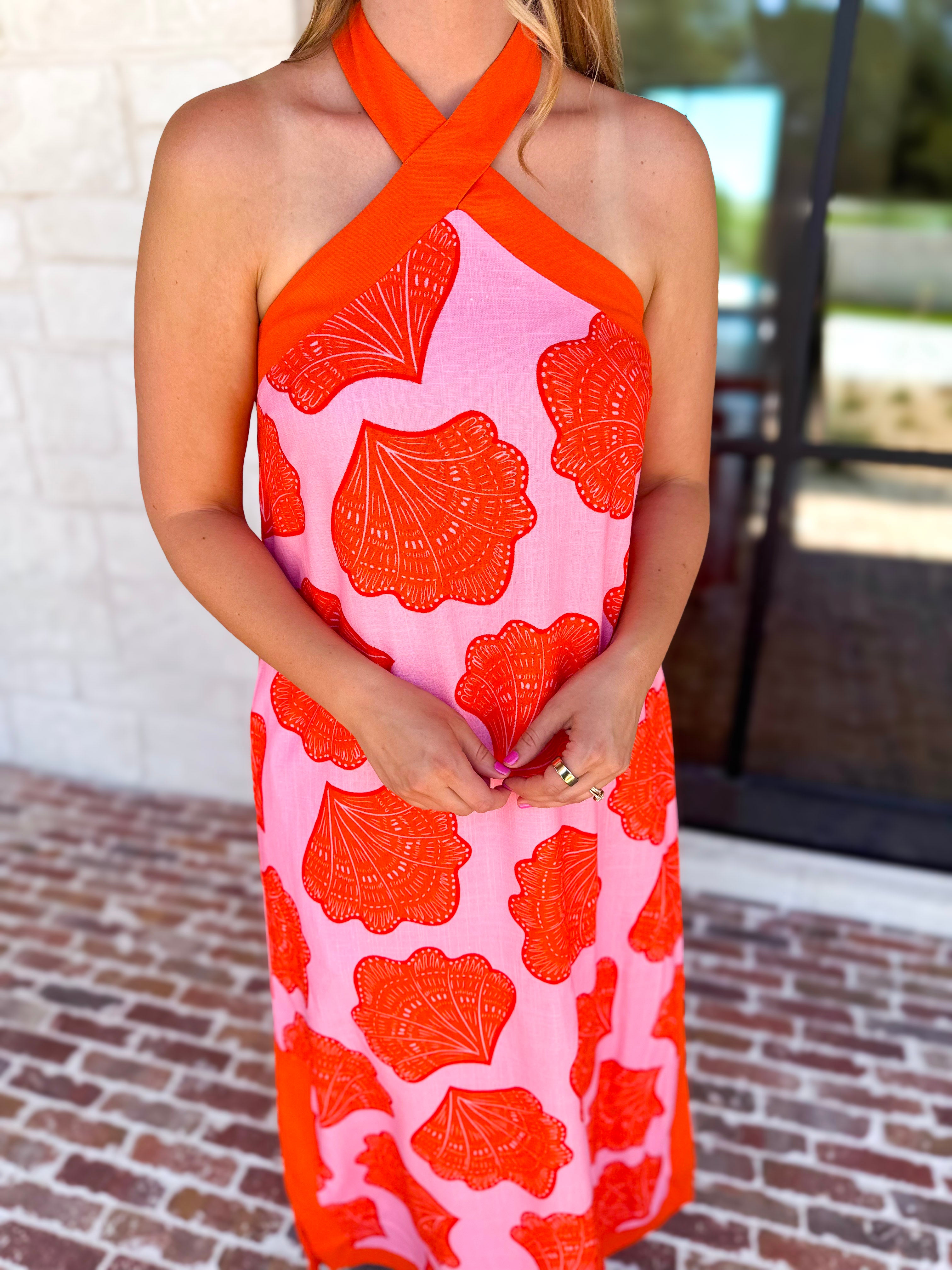 Shell & Shine Halter Midi Dress-500 Midi-ENTRO-July & June Women's Fashion Boutique Located in San Antonio, Texas