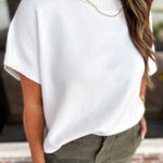 Easy Going Short Sleeve Knit Top - Ivory-230 Sweaters/Cardis-PINCH-July & June Women's Fashion Boutique Located in San Antonio, Texas
