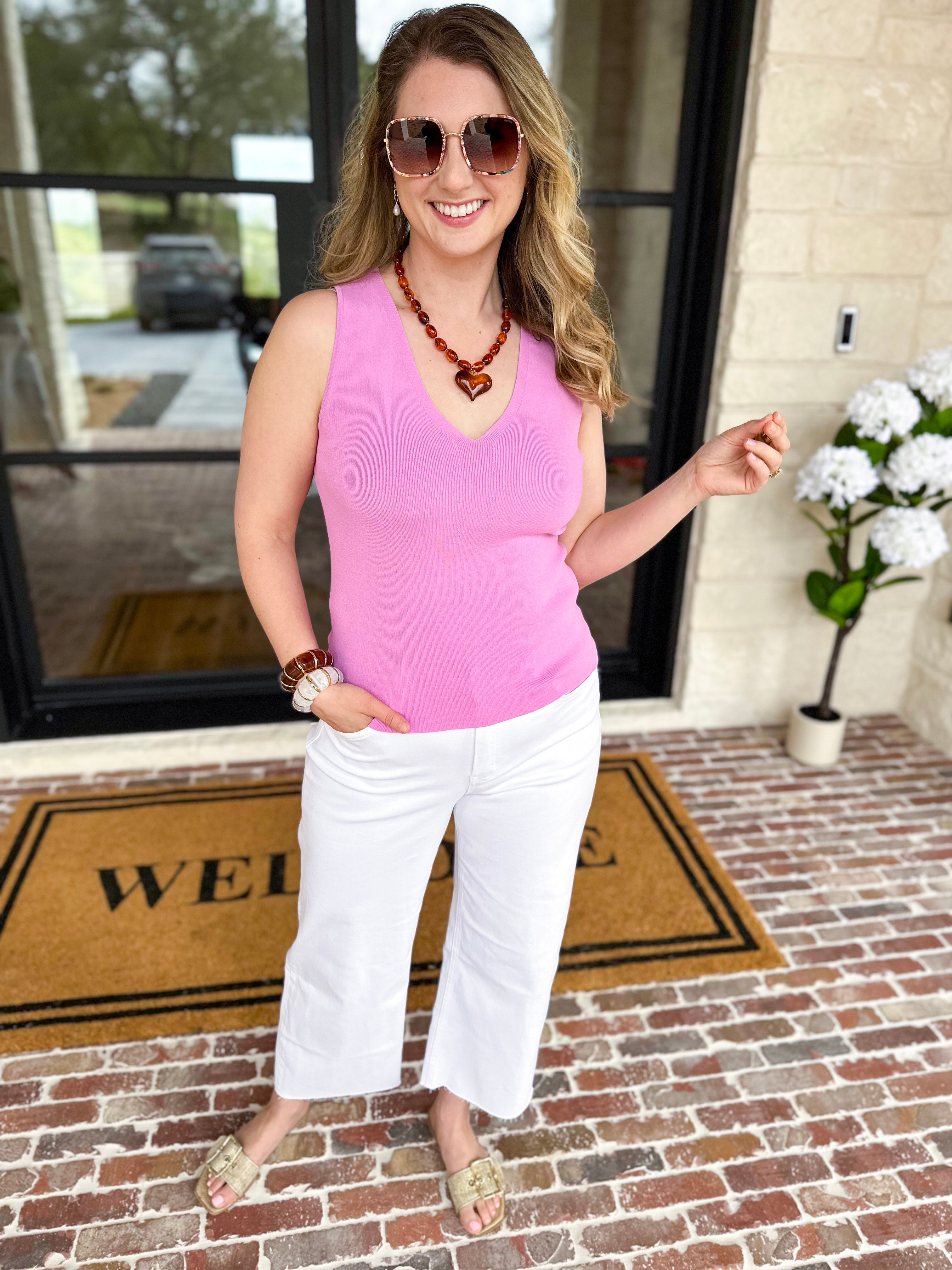 Current Air - Knit V-Neck Tank - Orchid-210 Casual Blouses-CURRENT AIR CLOTHING-July & June Women's Fashion Boutique Located in San Antonio, Texas