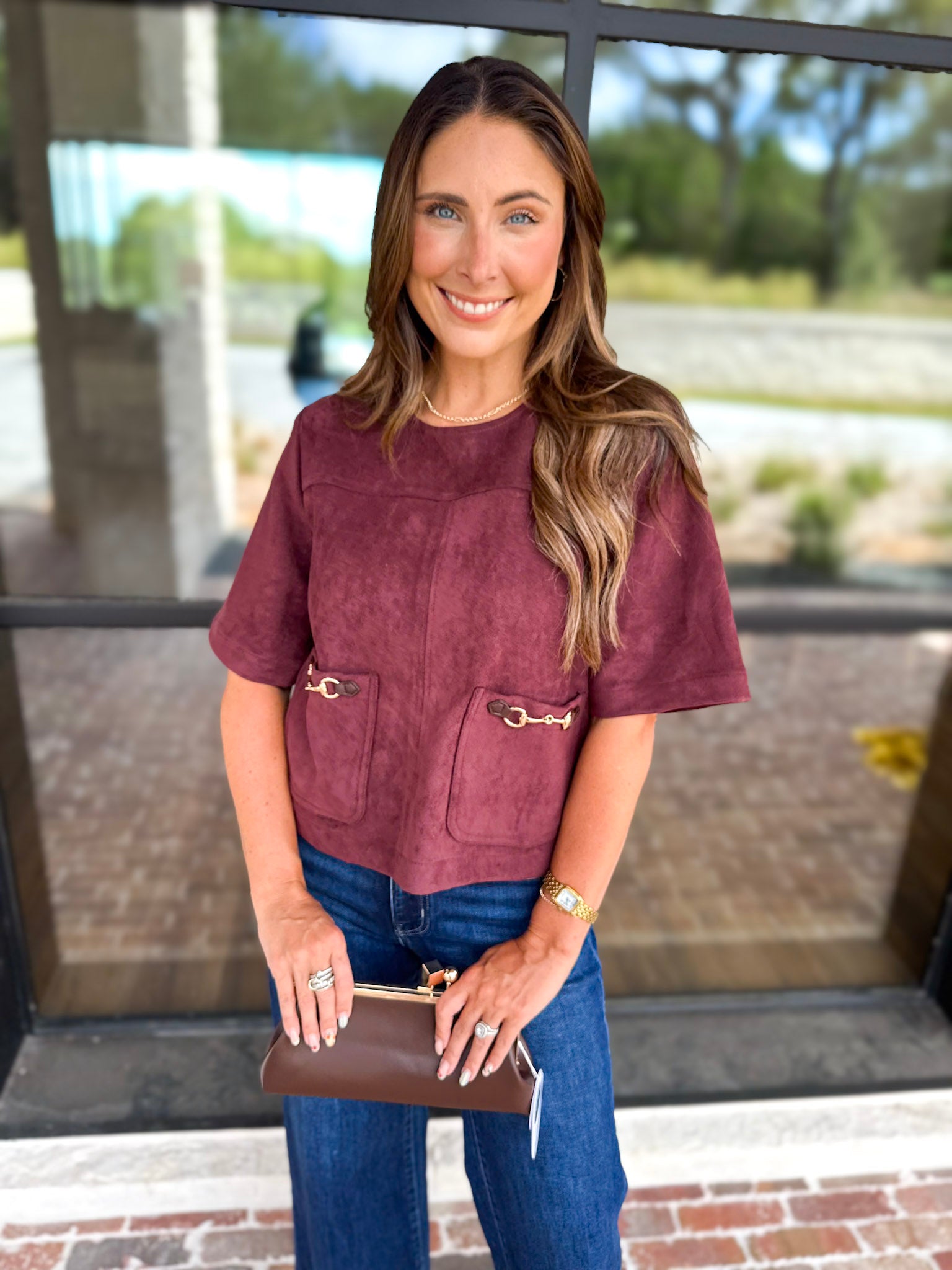 In Style Suede Top - Merlot-200 Fashion Blouses-ENTRO-July & June Women's Fashion Boutique Located in San Antonio, Texas