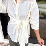 The Sarah Tie Button Down - Ivory-200 Fashion Blouses-ENTRO-July & June Women's Fashion Boutique Located in San Antonio, Texas