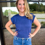 Cap Sleeve Knit Top - Blue-230 Sweaters/Cardis-PINCH-July & June Women's Fashion Boutique Located in San Antonio, Texas