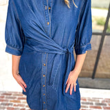 Denim Wrap Mini Dress-510 Mini-ENTRO-July & June Women's Fashion Boutique Located in San Antonio, Texas