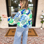THML - Blue & Green Florals Blouse-200 Fashion Blouses-THML-July & June Women's Fashion Boutique Located in San Antonio, Texas