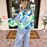 THML - Blue & Green Florals Blouse-200 Fashion Blouses-THML-July & June Women's Fashion Boutique Located in San Antonio, Texas