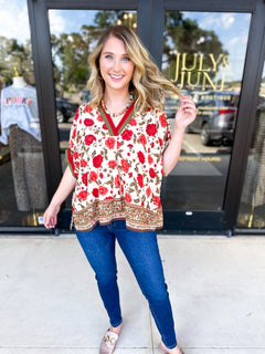 Fall Garden Blouse - Ecru-200 Fashion Blouses-ENTRO-July & June Women's Fashion Boutique Located in San Antonio, Texas
