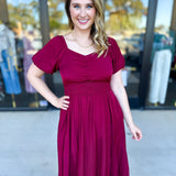 Elegant Burgundy Midi Dress-500 Midi-POLOGRAM-July & June Women's Fashion Boutique Located in San Antonio, Texas