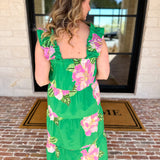 THML - Kelly Green Floral Tiered Midi Dress-500 Midi-THML-July & June Women's Fashion Boutique Located in San Antonio, Texas
