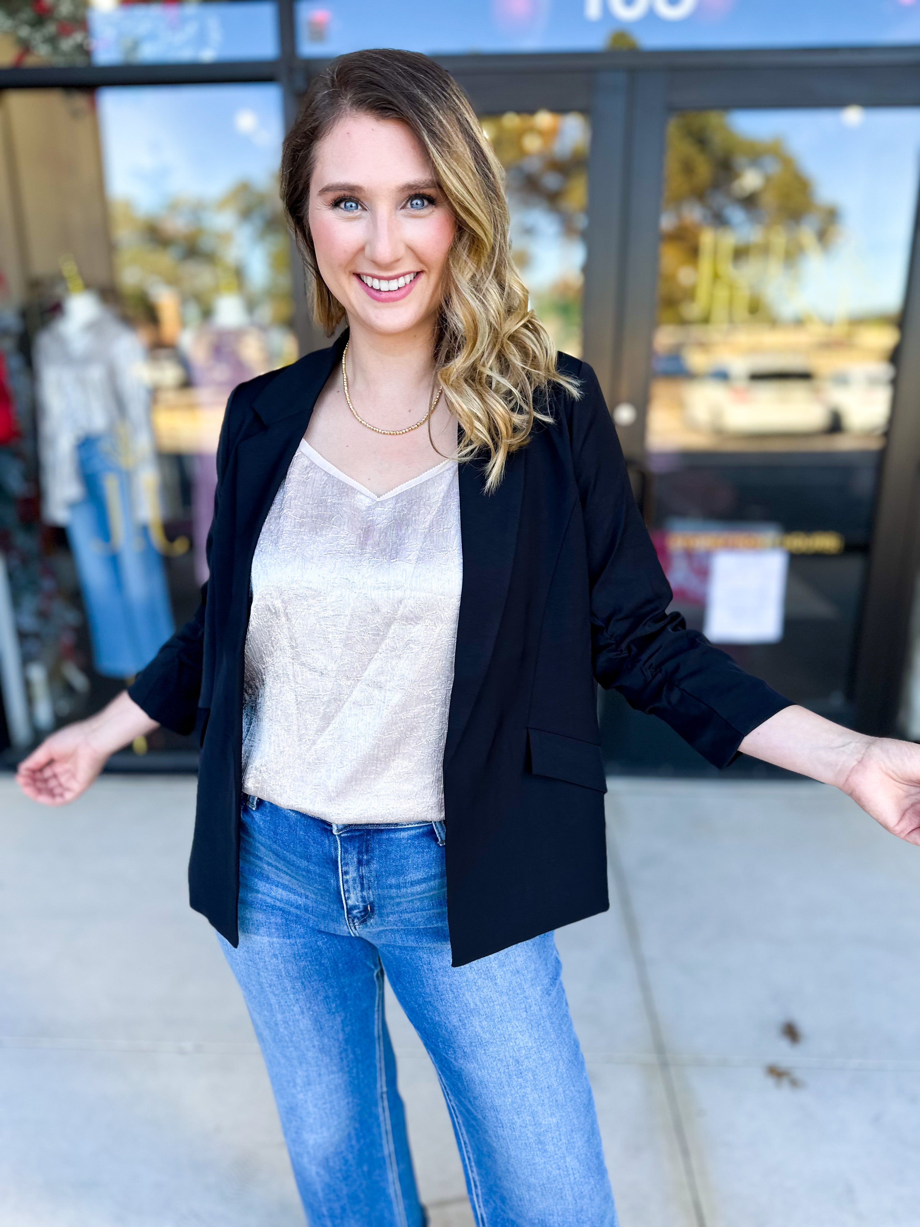 The Blair Blazer - Black-600 Outerwear-SKIES ARE BLUE-July & June Women's Fashion Boutique Located in San Antonio, Texas