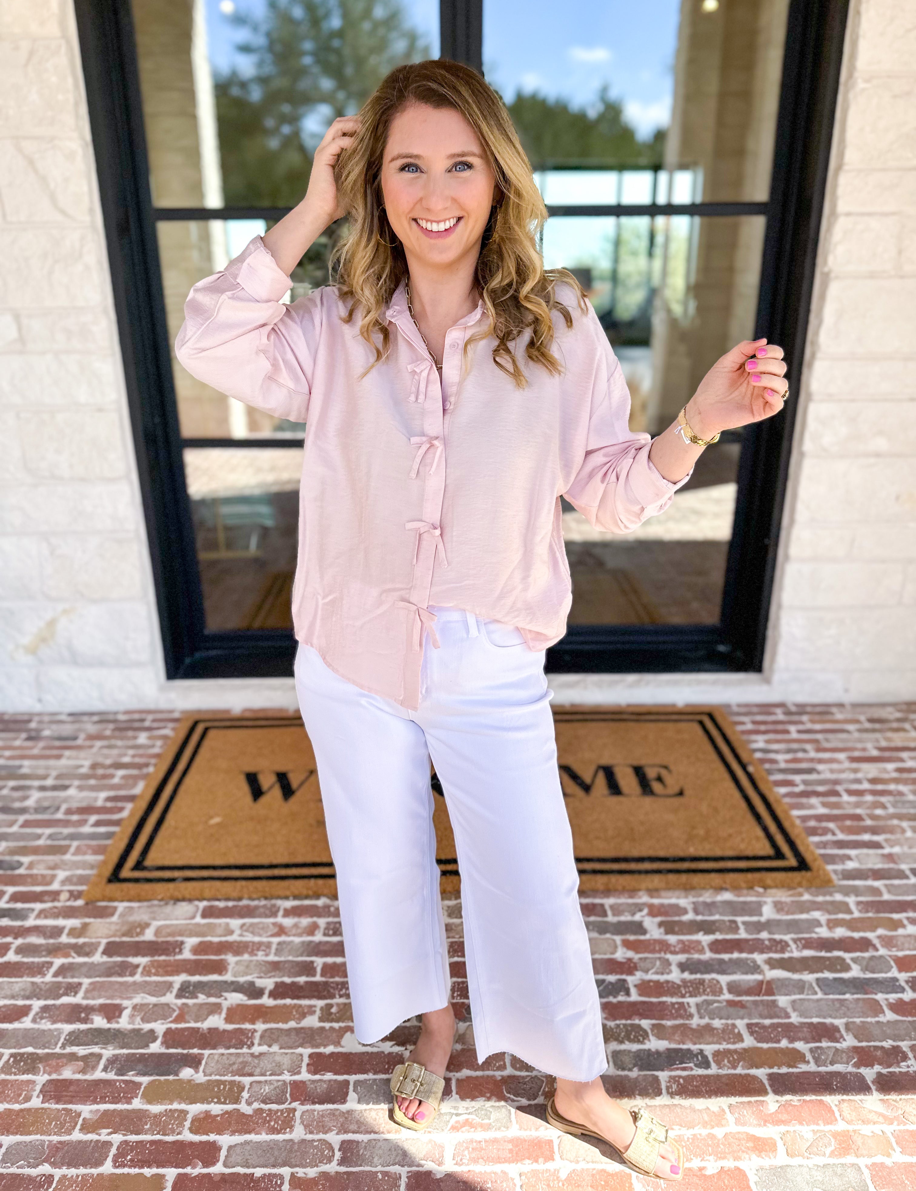 Bow Detailed Blouse - Pink-200 Fashion Blouses-IN FEBRUARY-July & June Women's Fashion Boutique Located in San Antonio, Texas