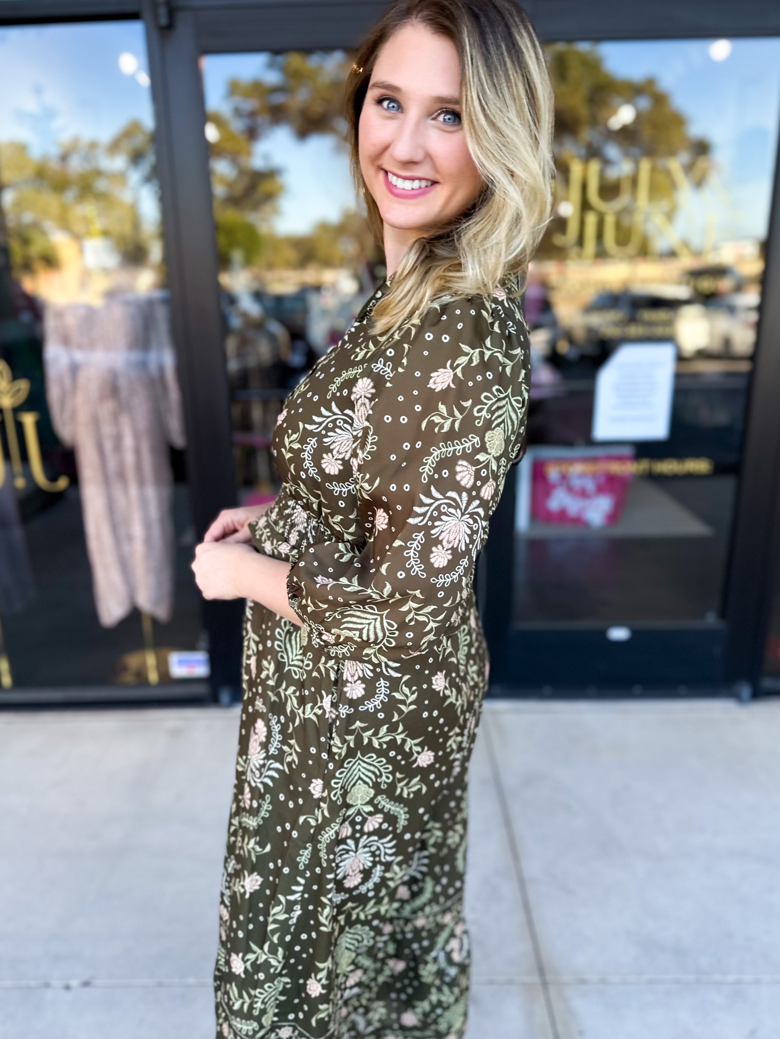 Enchanted Floral Midi Dress-500 Midi-POLOGRAM-July & June Women's Fashion Boutique Located in San Antonio, Texas